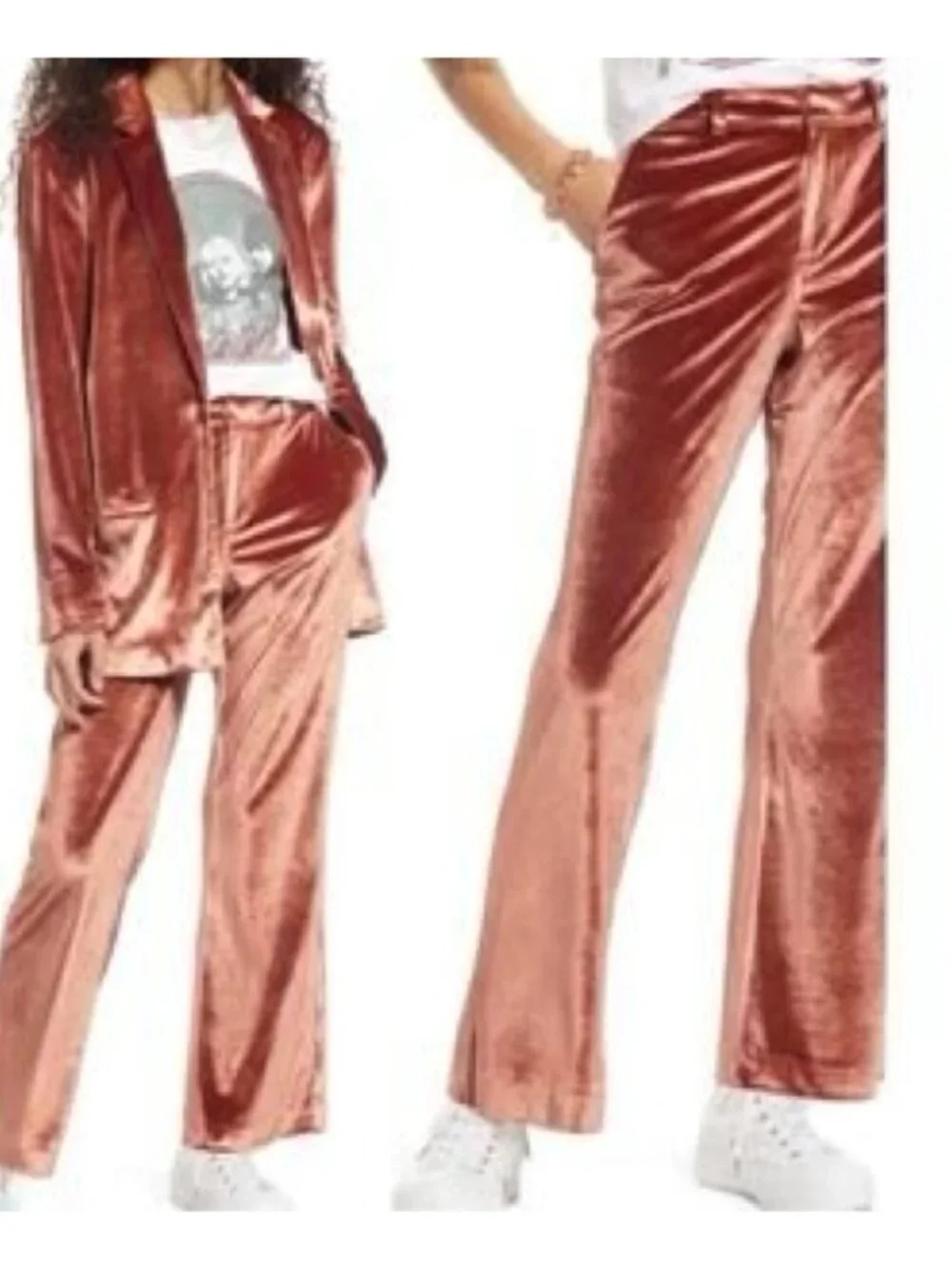 BP Copper Velvet High Rise Wide Leg Pants Size 2X Stretch Pockets Velour Soft